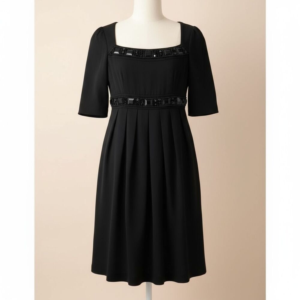Rosie Pope Black Midi Dress with Beaded Accents S